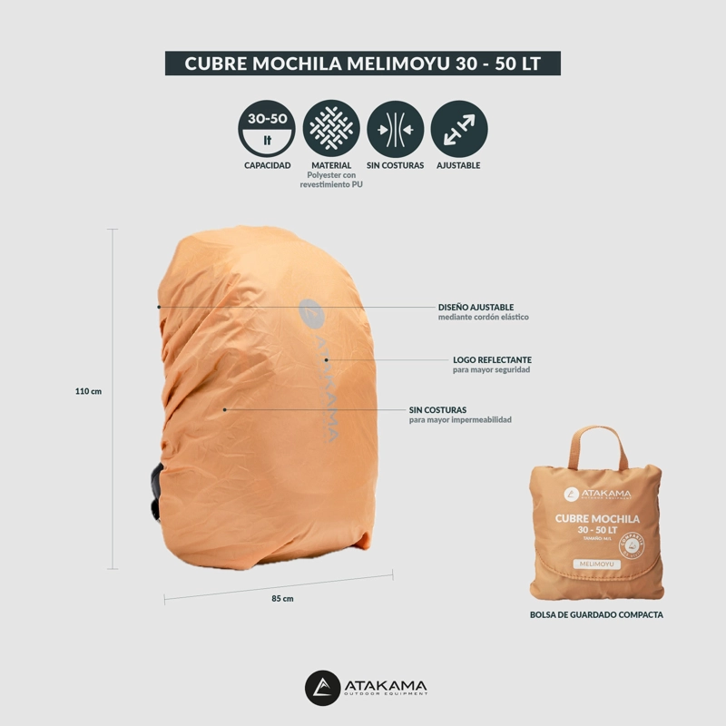 CUBRE MOCHILA  MELIMOYU NARANJO M/L ATAKAMA OUTDOOR - 3