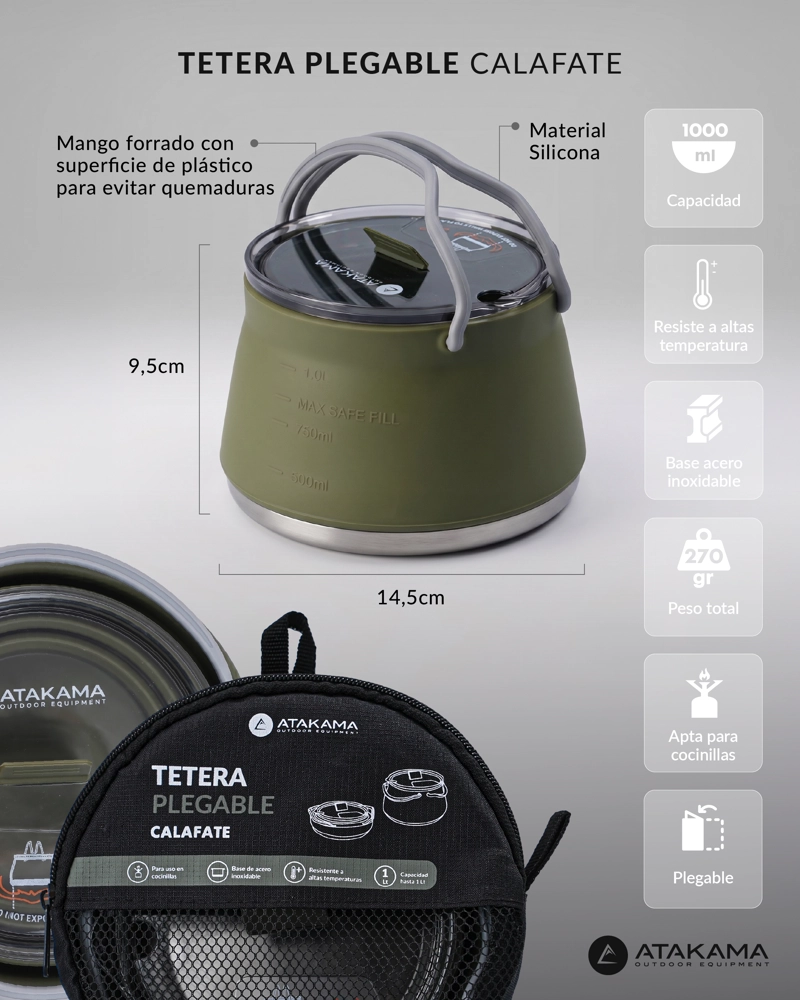 TETERA PLEGABLE  CALAFATE VERDE 1 LT ATAKAMA OUTDOOR - 5