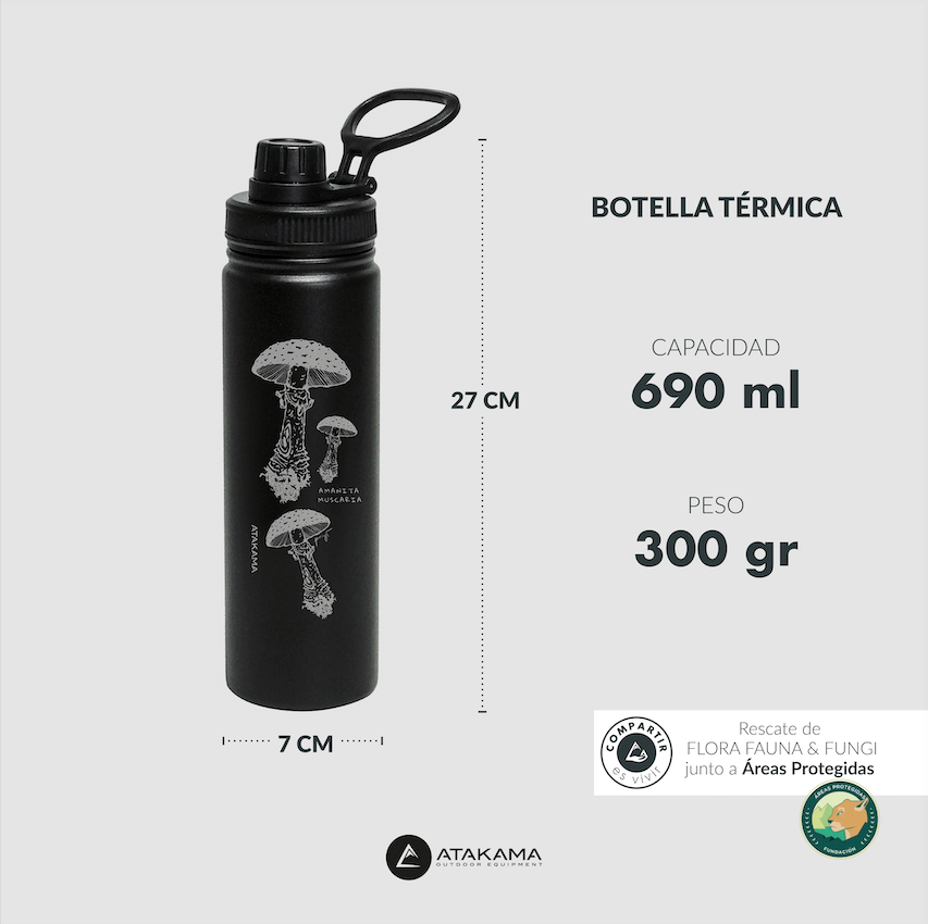 BOTELLA TERMICA  690 ML NEGRA AMANITA MUSCARIA ATAKAMA OUTDOOR - 5