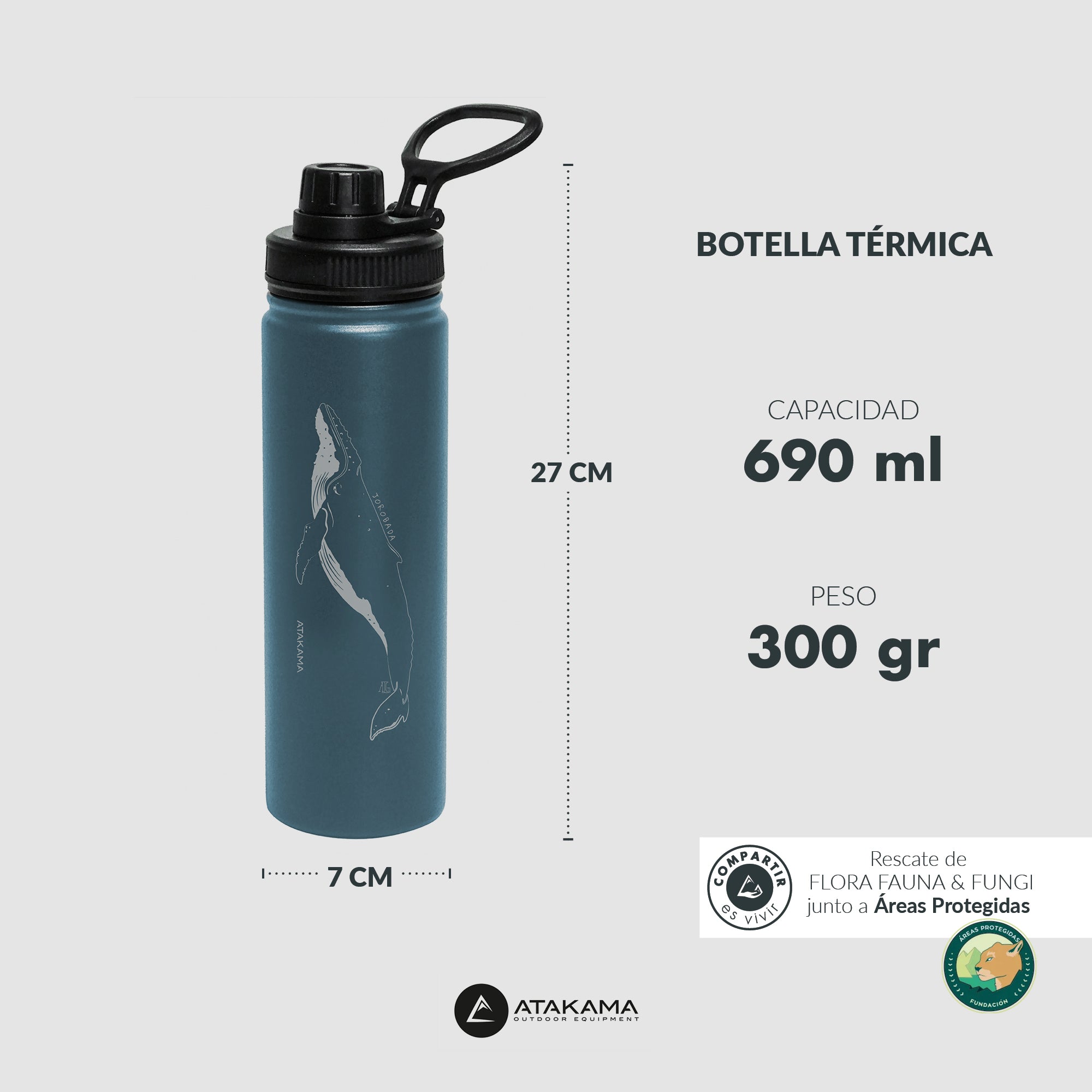 BOTELLA TERMICA  690 ML NEGRA AMANITA MUSCARIA ATAKAMA OUTDOOR - 5