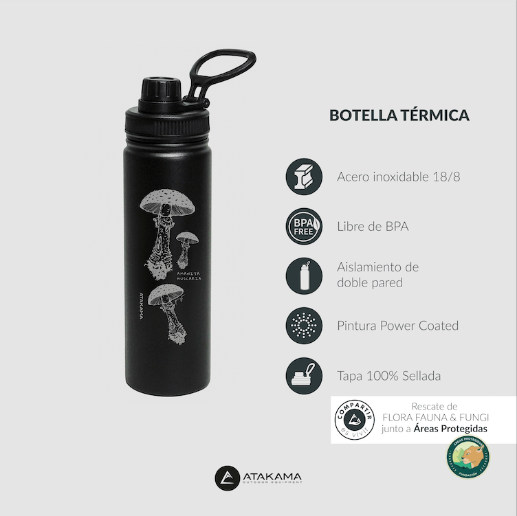 BOTELLA TERMICA  690 ML NEGRA AMANITA MUSCARIA ATAKAMA OUTDOOR - 6