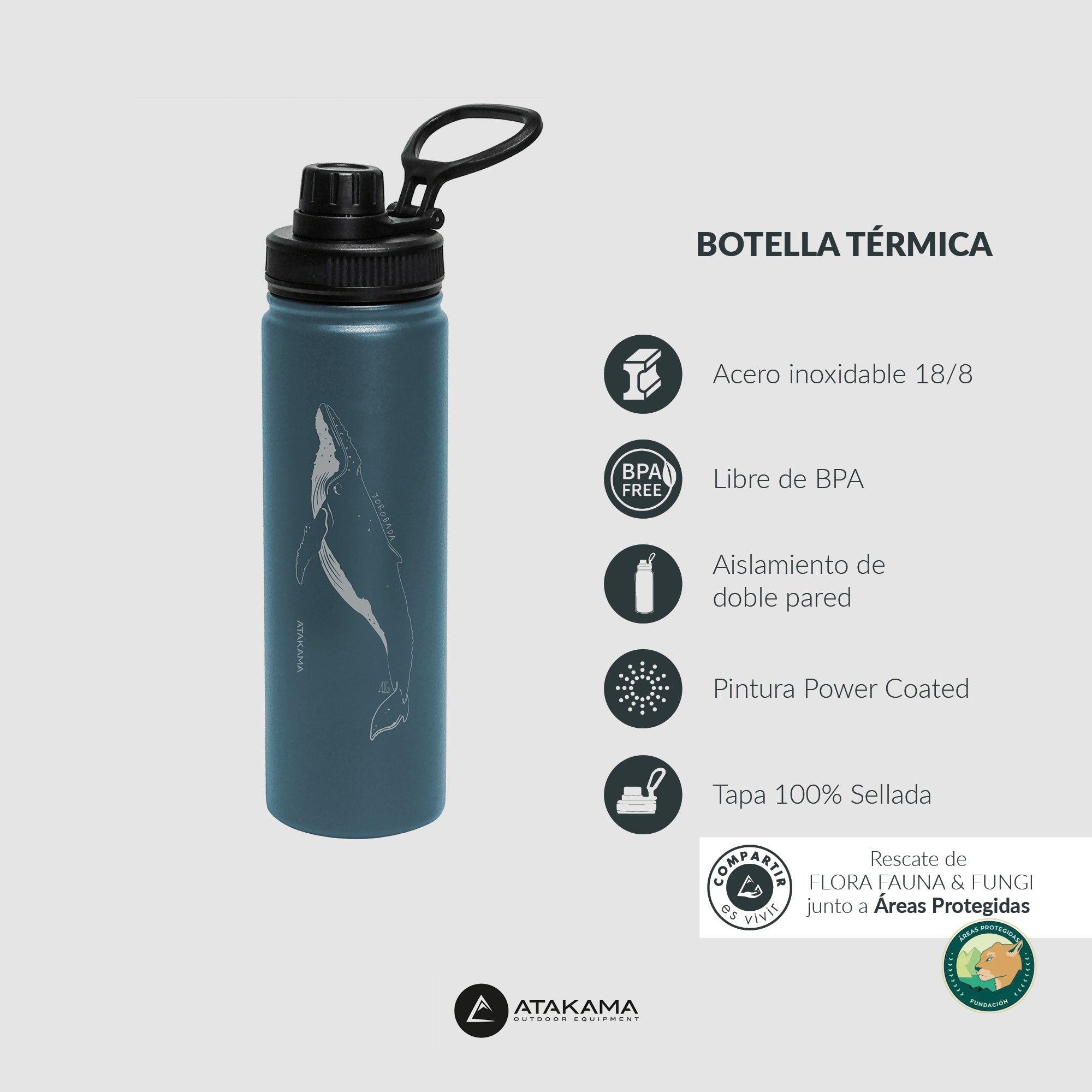BOTELLA TERMICA  690 ML NEGRA AMANITA MUSCARIA ATAKAMA OUTDOOR - 6
