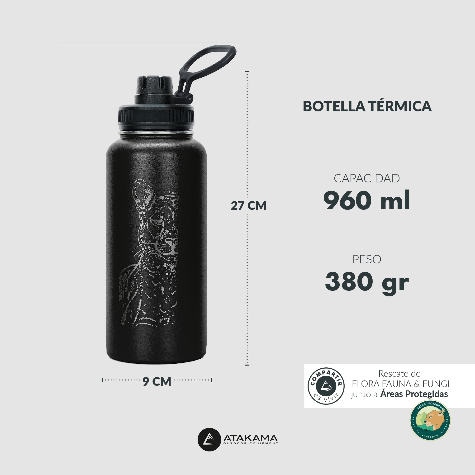 BOTELLA TERMICA  960 ML NEGRA PUMA ATAKAMA OUTDOOR - 3