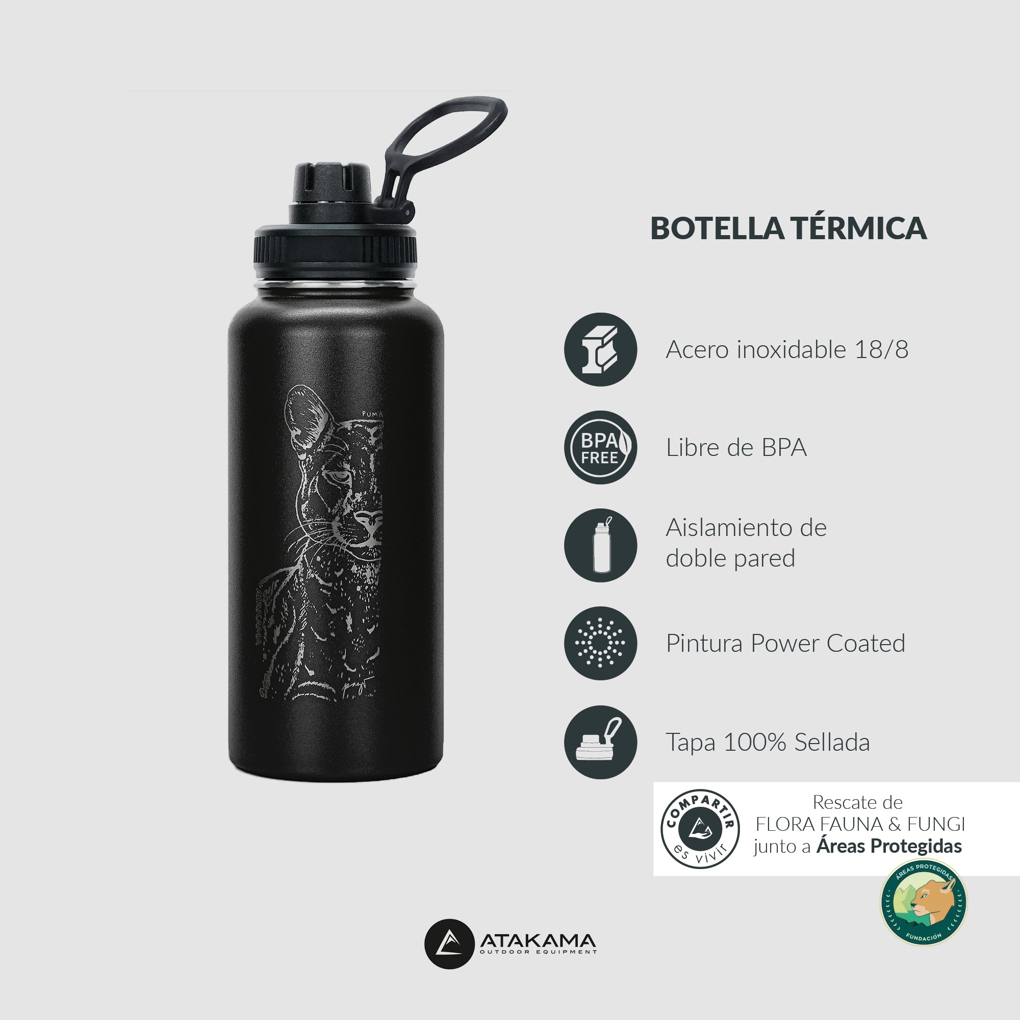 BOTELLA TERMICA  960 ML NEGRA PUMA ATAKAMA OUTDOOR - 4