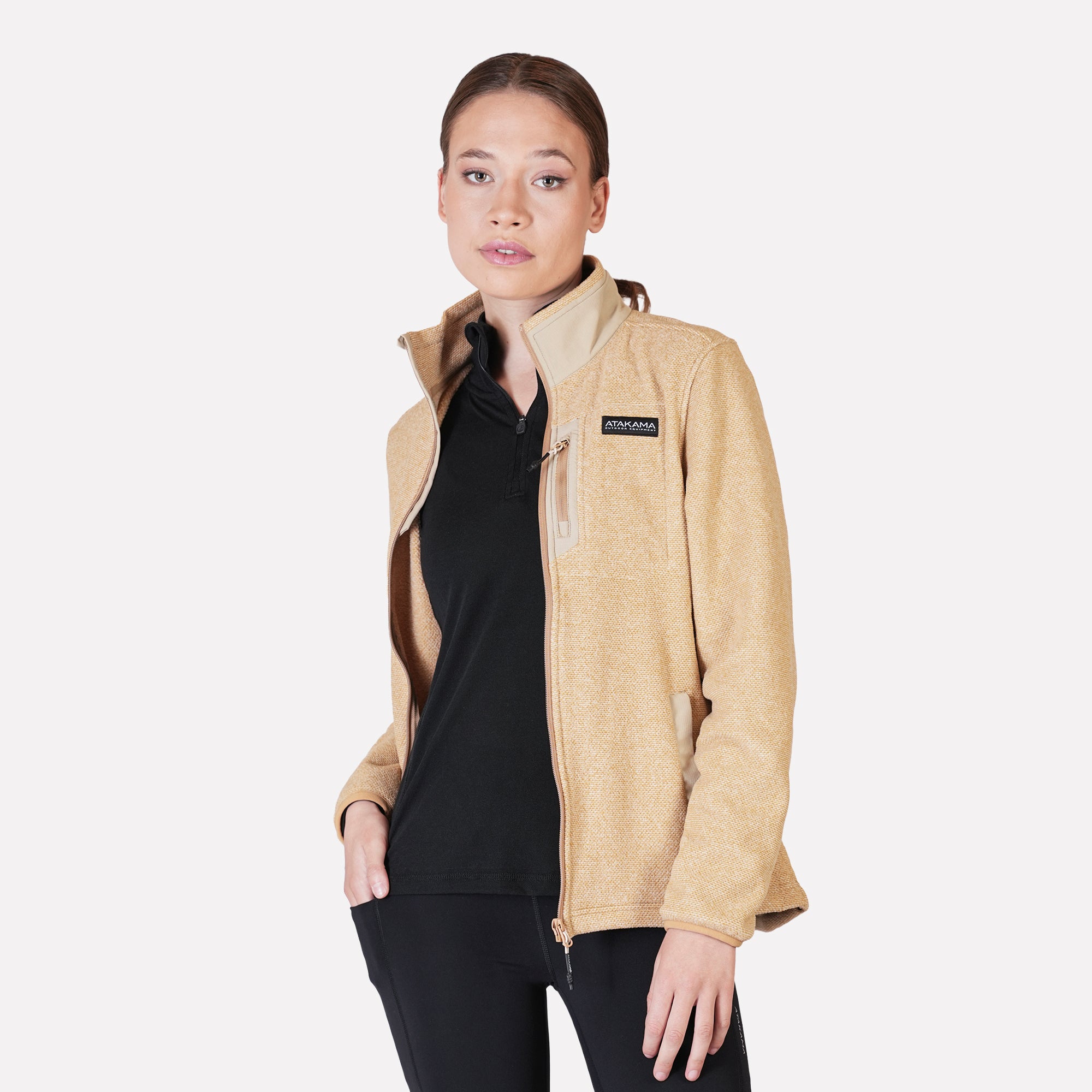 POLAR TEXTURADO FULL ZIP MUJER VENTISQUERO BEIGE ATAKAMA OUTDOOR - 4