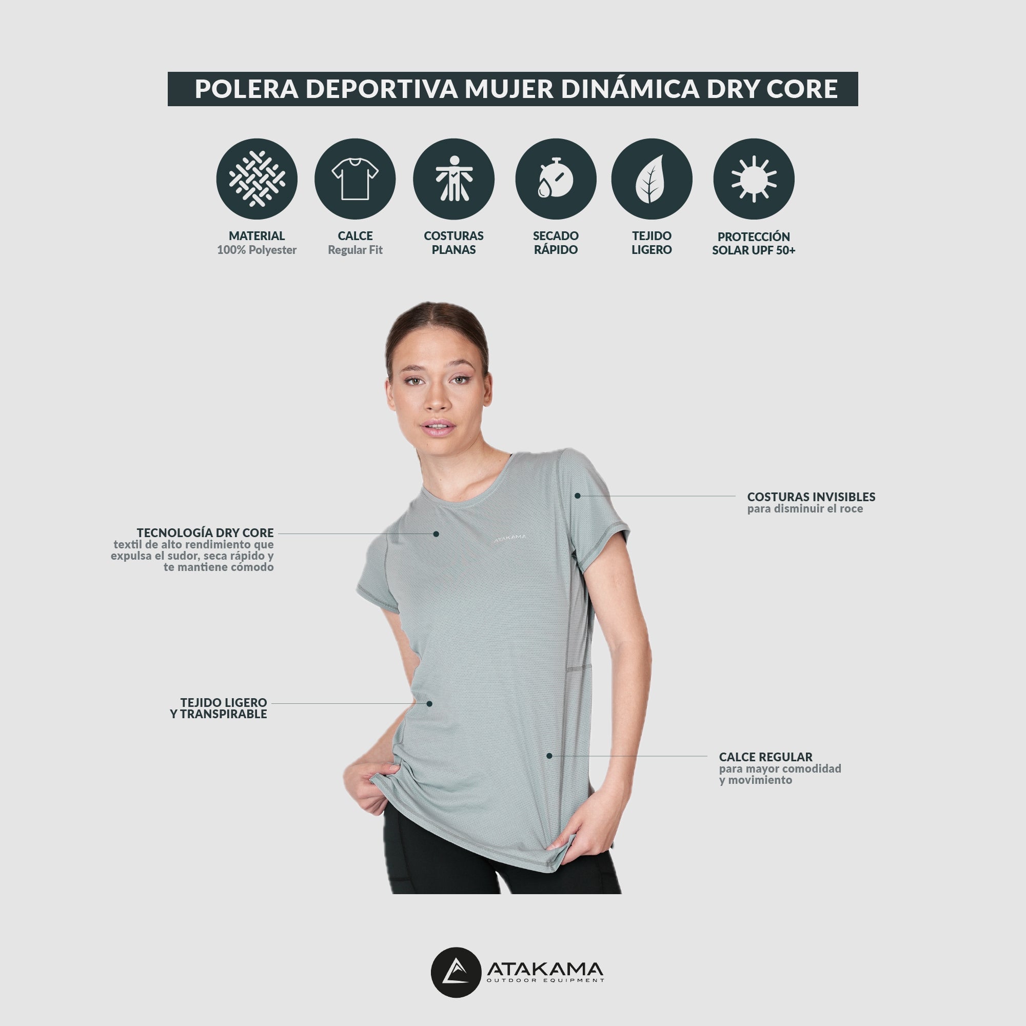 POLERA DEPORTIVA DRY CORE MUJER DINAMICA CELESTE ATAKAMA OUTDOOR - 6