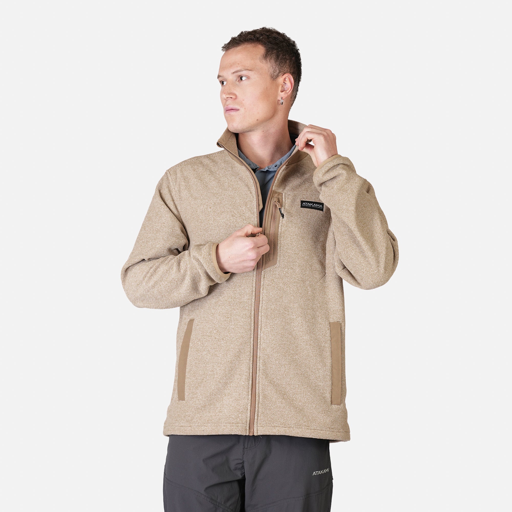 ATAKAMA OUTDOOR POLAR TEXTURADO FULL ZIP HOMBRE VENTISQUERO CAFE  ATAKAMA OUTDOOR