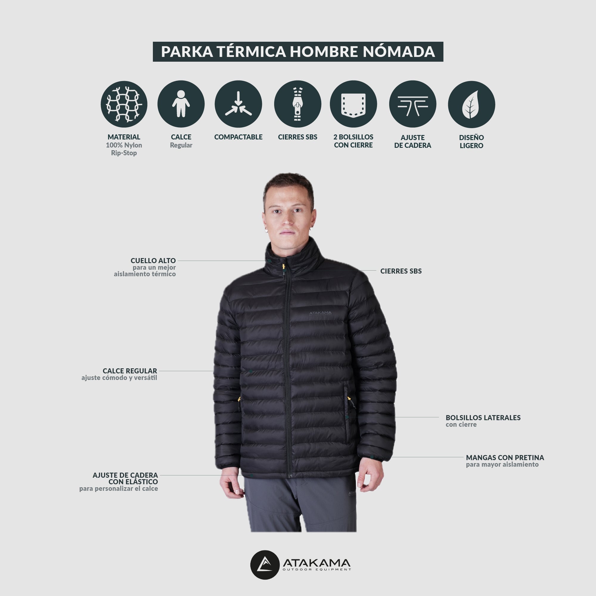 PARKA TERMICA  HOMBRE NOMADA NEGRA ATAKAMA OUTDOOR - 7