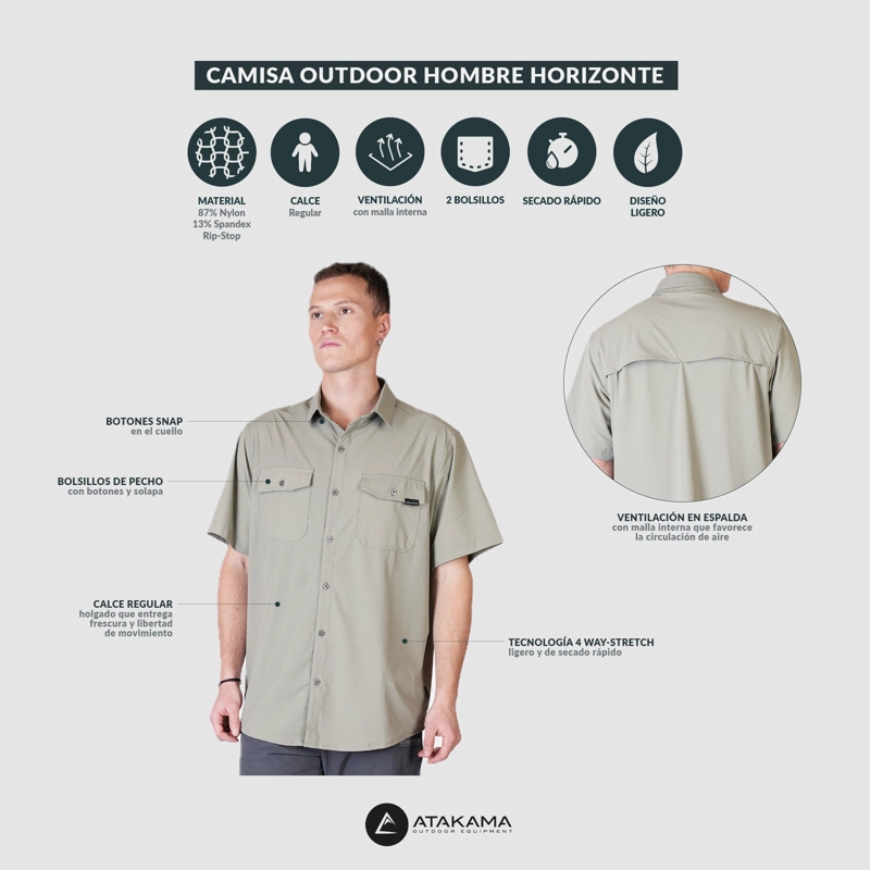 CAMISA MANGA CORTA HOMBRE HORIZONTE VERDE ATAKAMA OUTDOOR - 6
