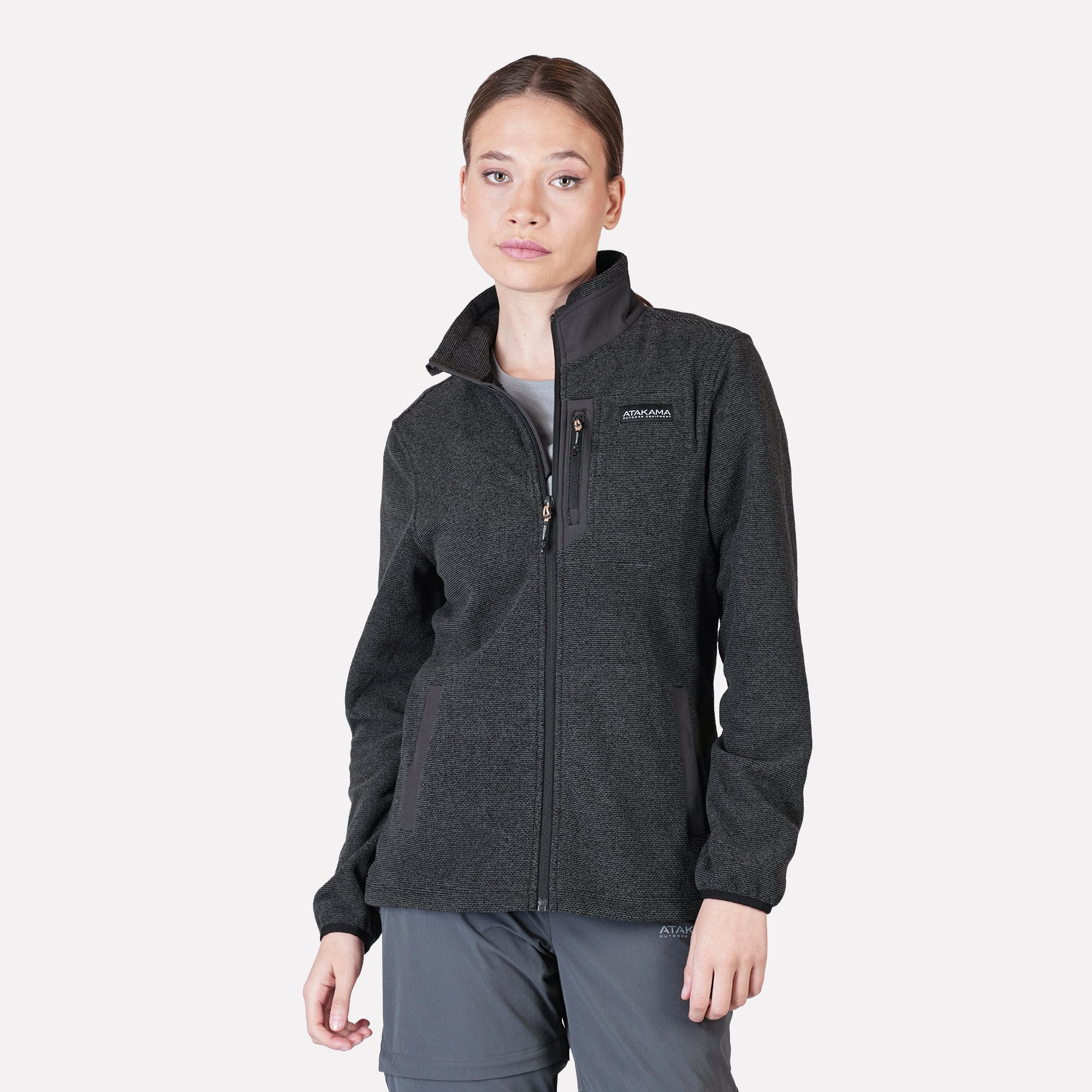 POLAR TEXTURADO FULL ZIP MUJER VENTISQUERO GRIS ATAKAMA OUTDOOR - 1