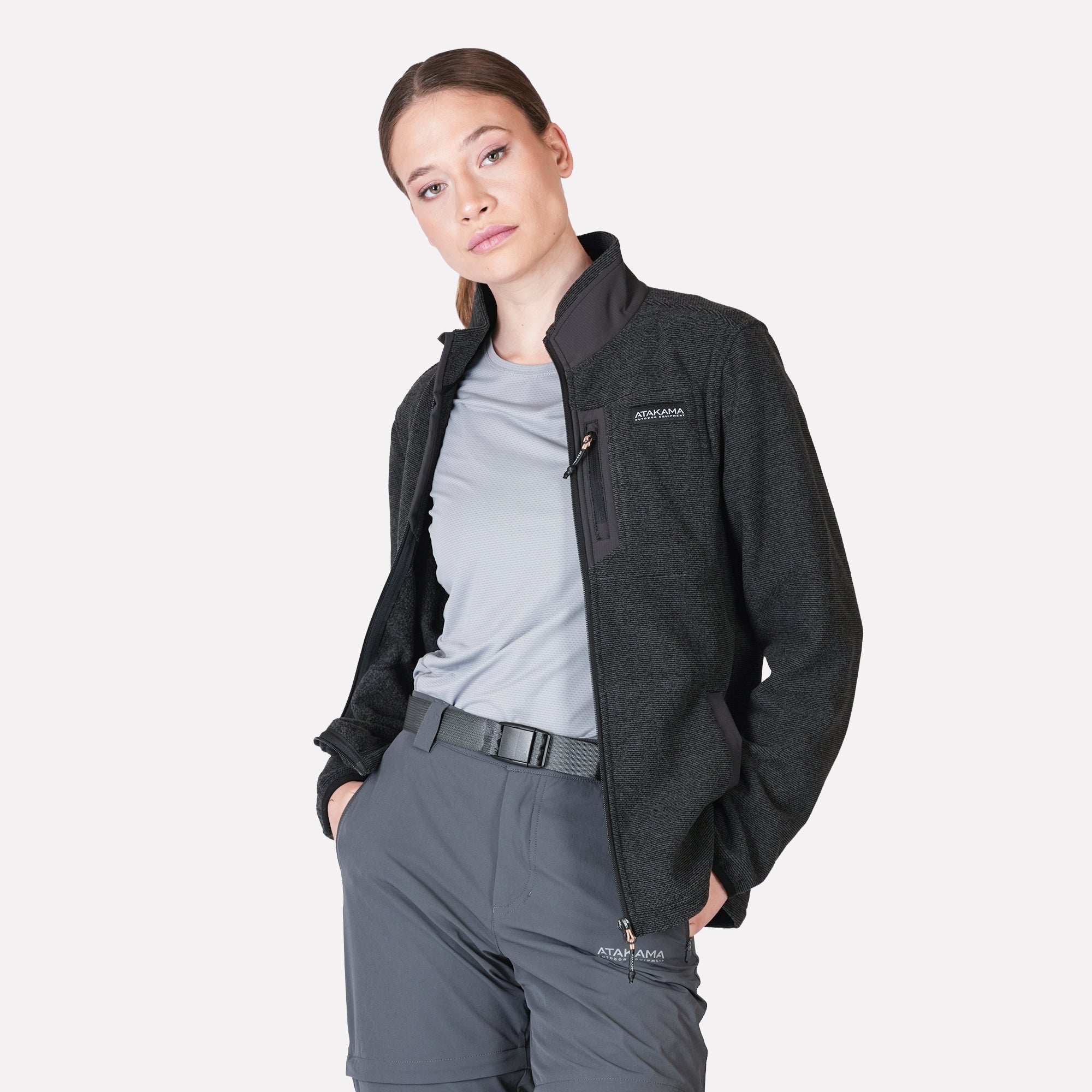 POLAR TEXTURADO FULL ZIP MUJER VENTISQUERO GRIS ATAKAMA OUTDOOR - 2