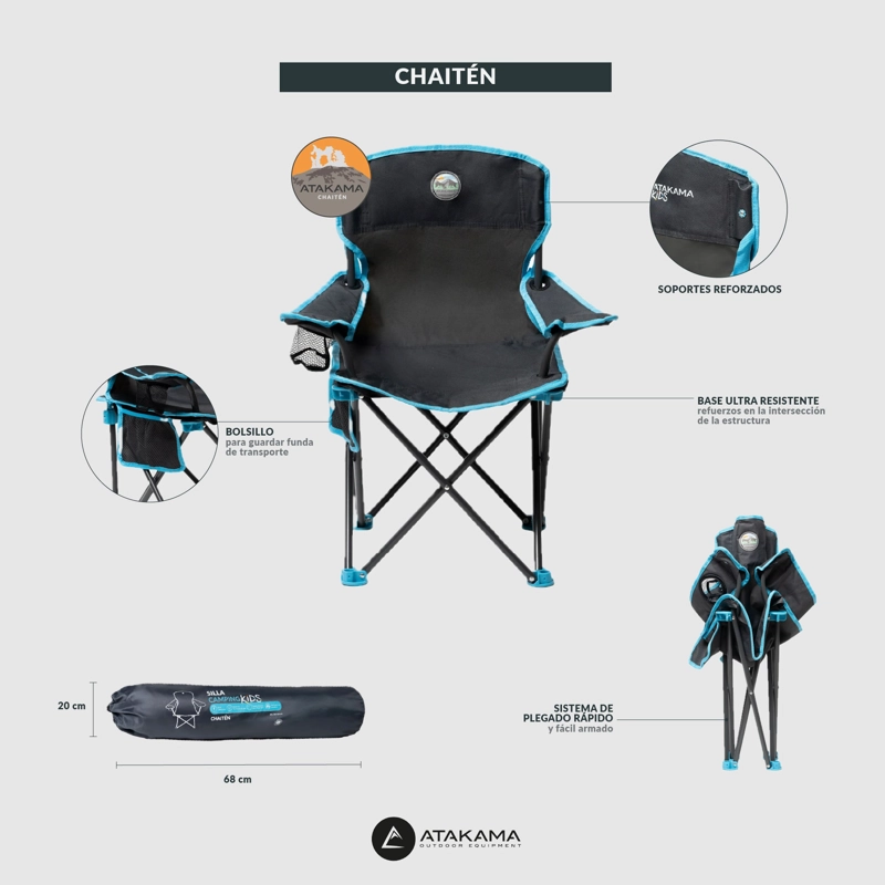 SILLA DE CAMPING NIÑOS  CHAITE N GRIS/CELESTE ATAKAMA OUTDOOR - 8