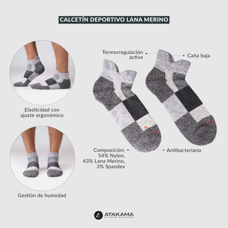 CALCETIN DEPORTIVO LANA MERINO ATAKAMA OUTDOOR - 5