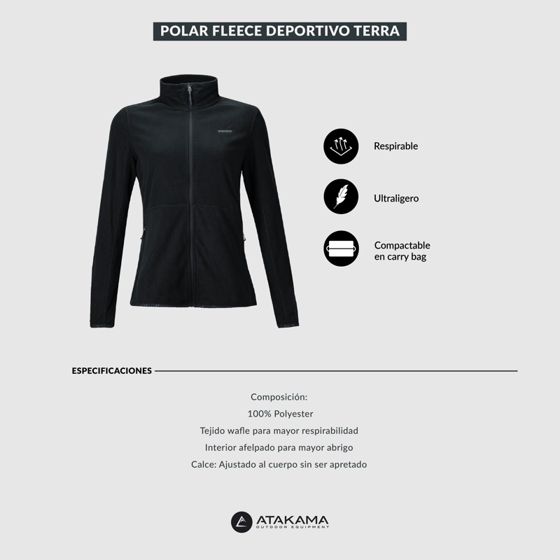 POLAR FLEECE DEPORTIVO MUJER TERRA FULL ZIP NEGRO ATAKAMA OUTDOOR - 7