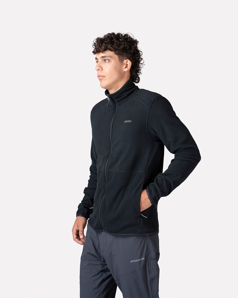 POLAR FLEECE DEPORTIVO HOMBRE TERRA FULL ZIP NEGRO ATAKAMA OUTDOOR - 1