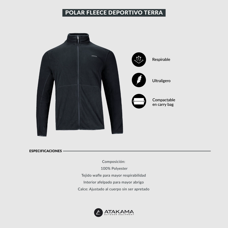 POLAR FLEECE DEPORTIVO HOMBRE TERRA FULL ZIP NEGRO ATAKAMA OUTDOOR - 7