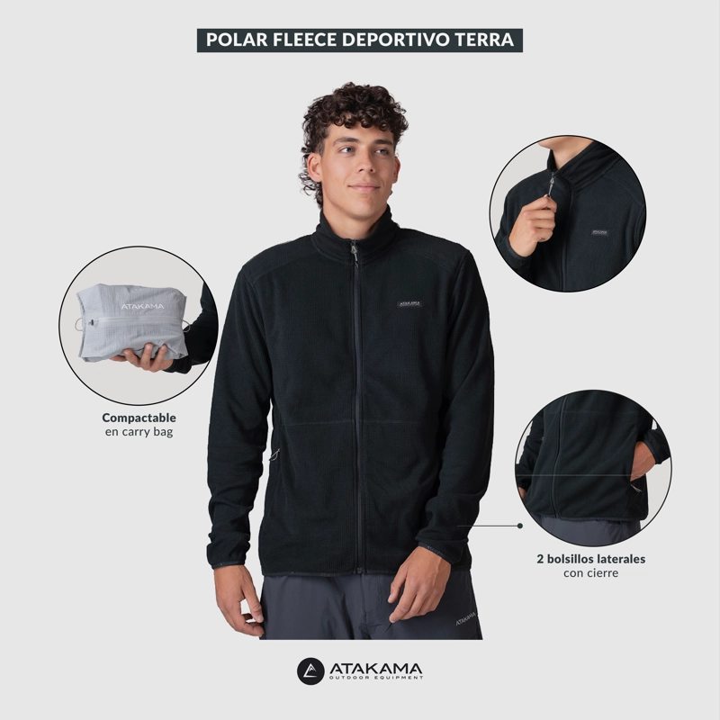 POLAR FLEECE DEPORTIVO HOMBRE TERRA FULL ZIP NEGRO ATAKAMA OUTDOOR - 8