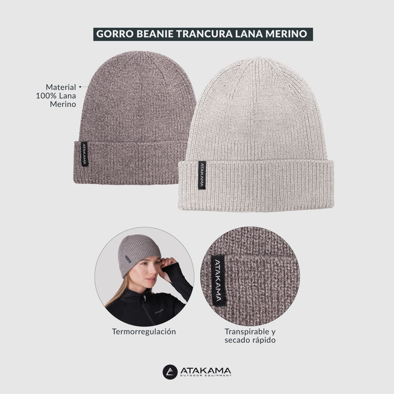 GORRO BEANIE TRANCURA LANA MERINO ATAKAMA OUTDOOR - 5