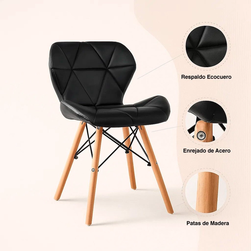 SILLA KLIK MUEBLES RADAR 1 CUERPO ECOCUERO NEGRA ACOLCHADA - 5