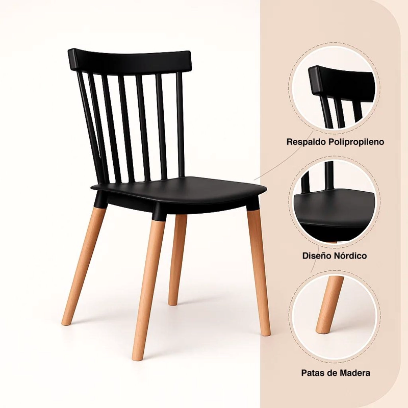 SILLA KLIK MUEBLES WINDSOR 1 CUERPO NEGRA - 5