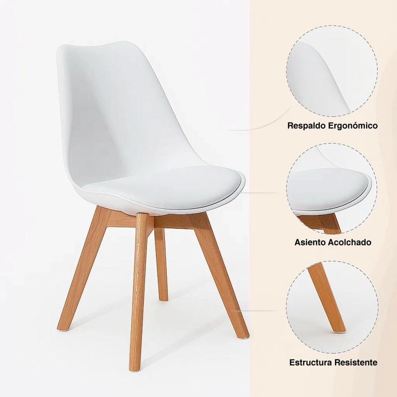 SILLA TULIP ACOLCHADA - BLANCA - 5