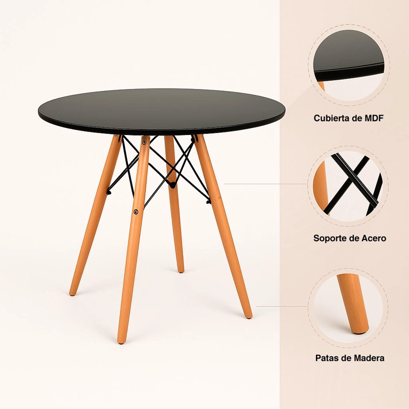 MESA COMEDOR KLIK MUEBLES EAMES 80CM REDONDA NEGRO - 5
