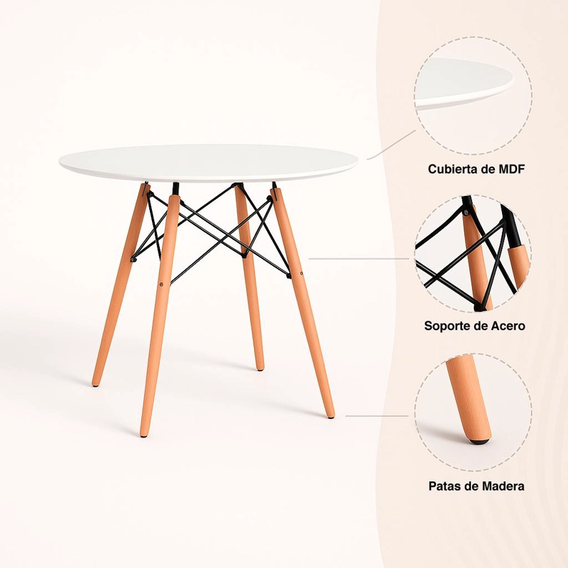 MESA COMEDOR KLIK MUEBLES EAMES 80CM REDONDA BLANCO - 5