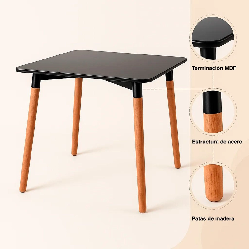 MESA CUADRADA DE COMEDOR EAMES 80X80CM - NEGRA - 5
