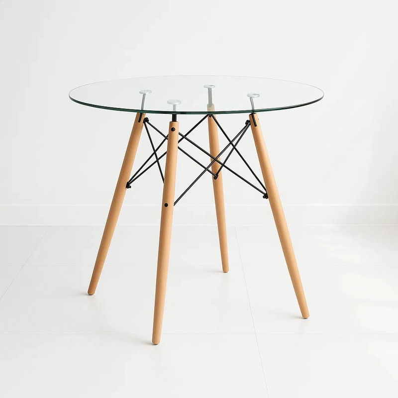 MESA COMEDOR KLIK MUEBLES EAMES 80CM REDONDA VIDRIO METAL - 1
