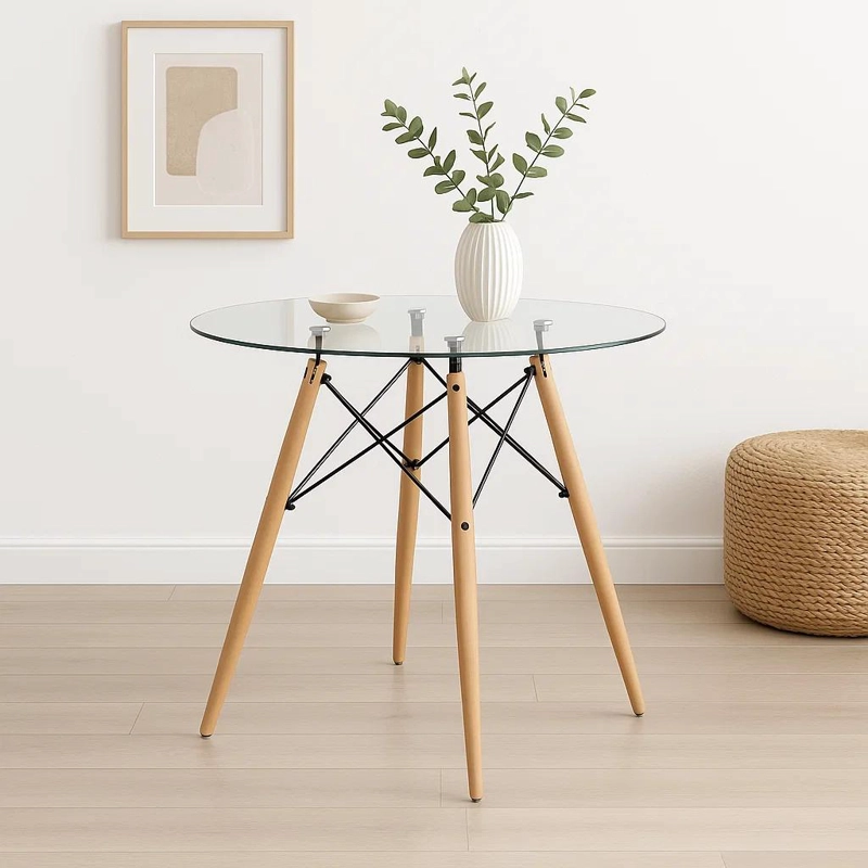 MESA COMEDOR KLIK MUEBLES EAMES 80CM REDONDA VIDRIO METAL - 2