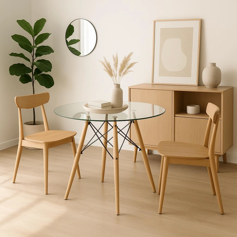 MESA COMEDOR KLIK MUEBLES EAMES 80CM REDONDA VIDRIO METAL - 3