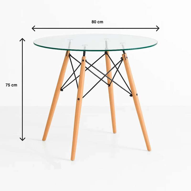 MESA COMEDOR KLIK MUEBLES EAMES 80CM REDONDA VIDRIO METAL - 4