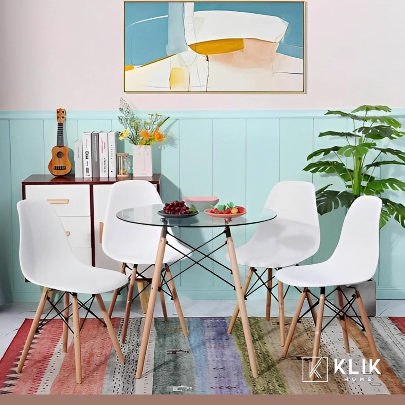 MESA COMEDOR KLIK MUEBLES EAMES 80CM REDONDA VIDRIO METAL - 8