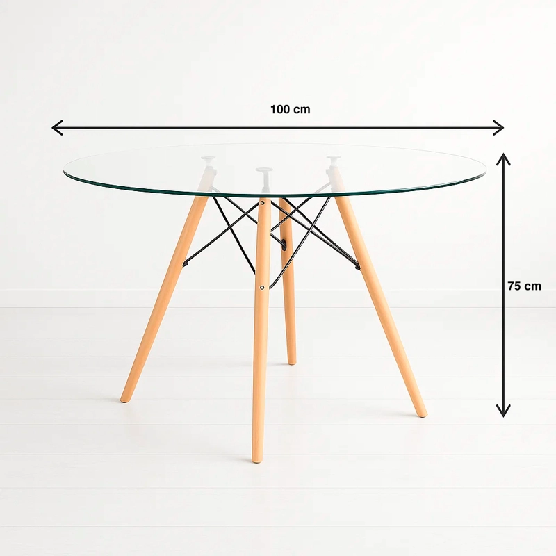 MESA COMEDOR KLIK MUEBLES EAMES 100CM REDONDA VIDRIO - 8
