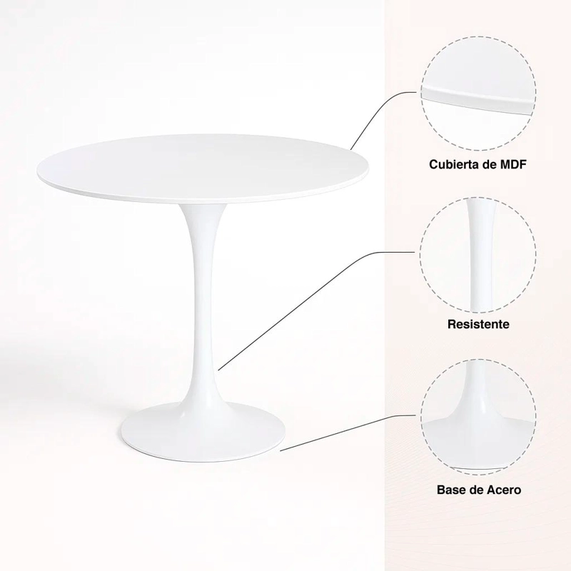 MESA COMEDOR KLIK MUEBLES TULIP 80CM BLANCO ACERO - 5