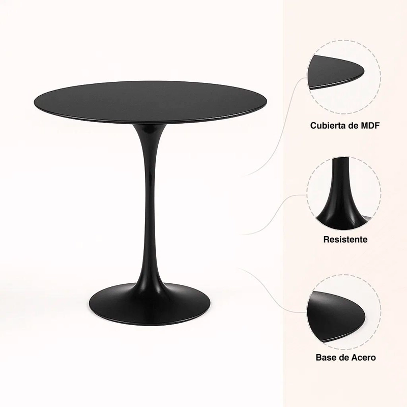 MESA COMEDOR KLIK MUEBLES TULIP 80CM NEGRO ACERO - 5