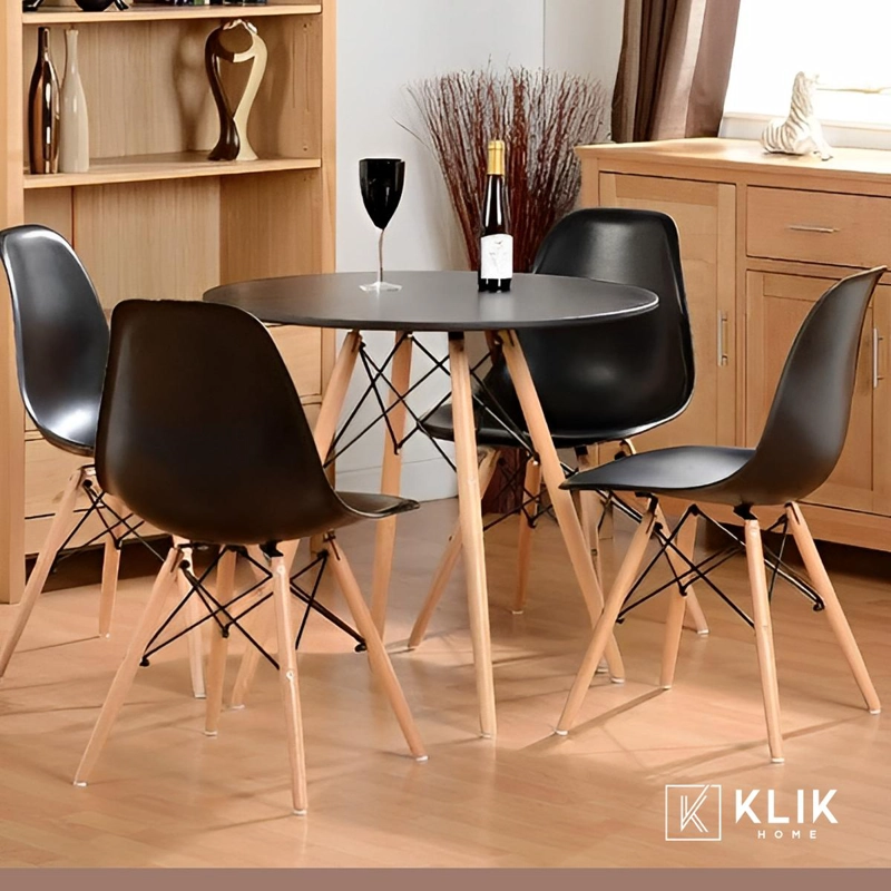 COMEDOR MESA EAMES REDONDA NEGRA 80CM + 4 SILLAS EAMES NEGRA - 2