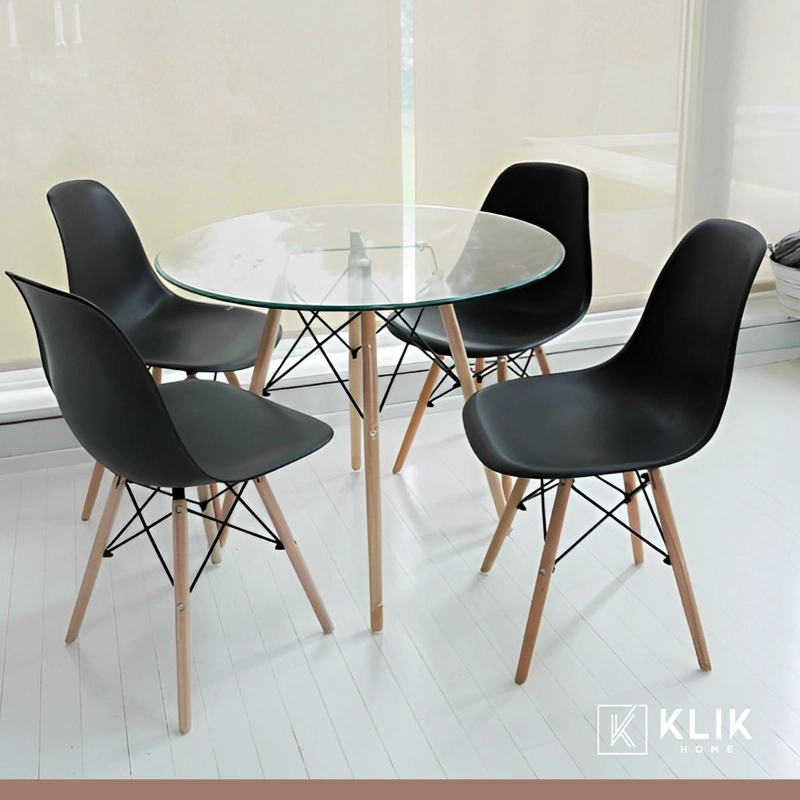 COMEDOR MESA EAMES VIDRIO 80CM + 4 SILLAS EAMES NEGRAS - 2