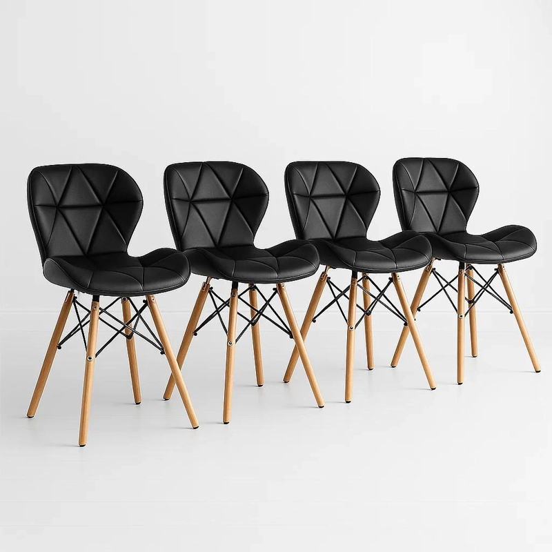 SILLAS KLIK MUEBLES RADAR 1 CUERPO ECOCUERO NEGRAS PACK 4 ACOLCHADAS - 1