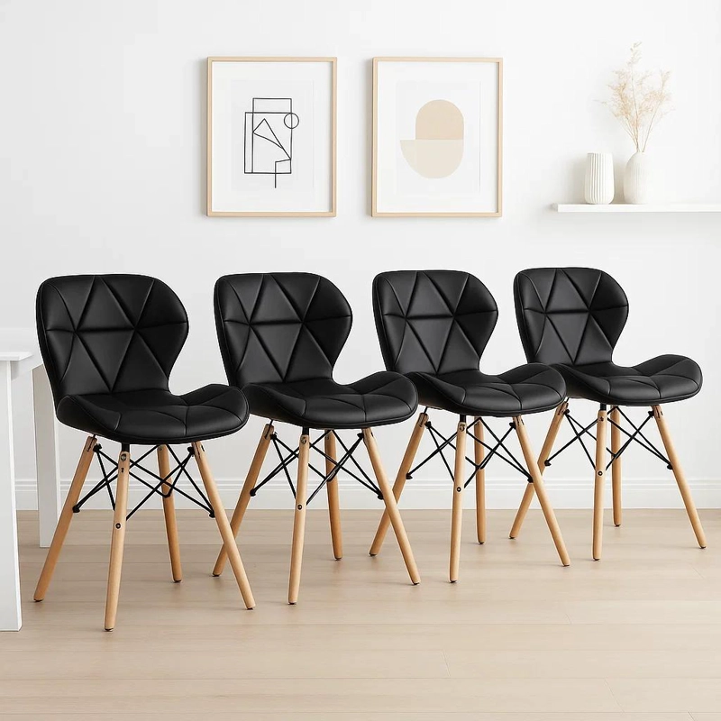 SILLAS KLIK MUEBLES RADAR 1 CUERPO ECOCUERO NEGRAS PACK 4 ACOLCHADAS - 2