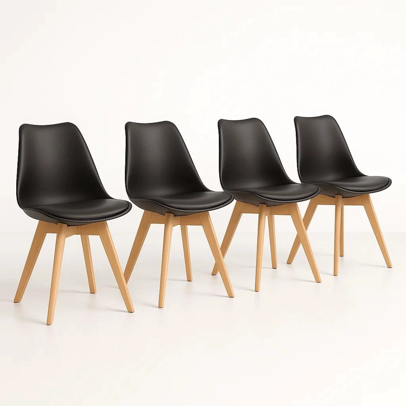 PACK DE 4 SILLAS TULIP ACOLCHADA NEGRAS - 1
