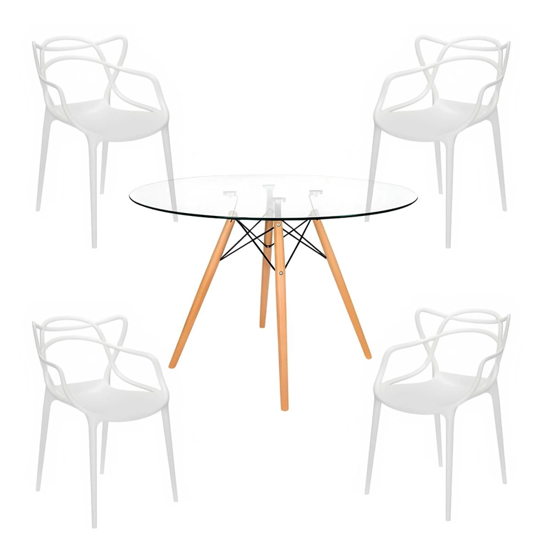 JUEGO COMEDOR KLIK MUEBLES SETREDVID804MASBLA MESA EAMES 80CM 4 SILLAS MASTER BLANCAS VIDRIO - 1