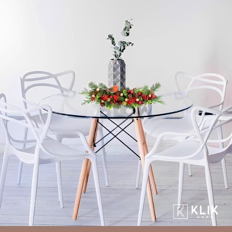 JUEGO COMEDOR KLIK MUEBLES SETREDVID804MASBLA MESA EAMES 80CM 4 SILLAS MASTER BLANCAS VIDRIO - 2