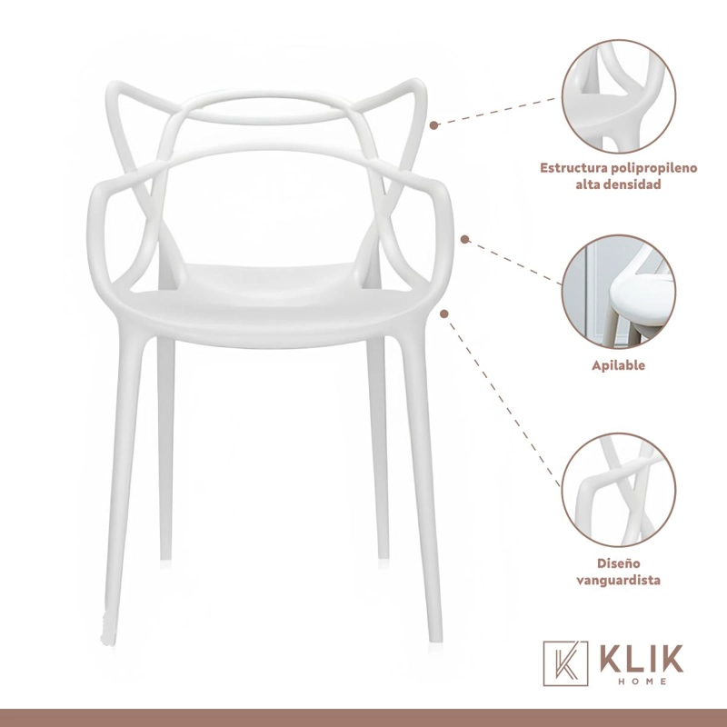 JUEGO COMEDOR KLIK MUEBLES SETREDVID804MASBLA MESA EAMES 80CM 4 SILLAS MASTER BLANCAS VIDRIO - 4