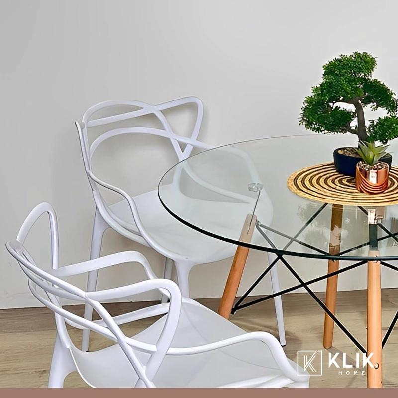 JUEGO COMEDOR KLIK MUEBLES SETREDVID804MASBLA MESA EAMES 80CM 4 SILLAS MASTER BLANCAS VIDRIO - 8