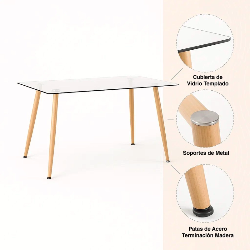MESA COMEDOR KLIK MUEBLES EAMES VIDRIO RECTANGULAR 120X80 - 5