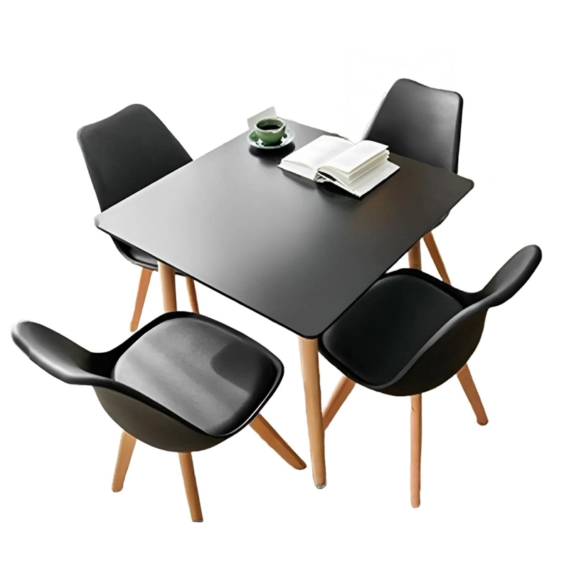 COMEDOR CUADRADO NEGRO 80CM - 4 SILLAS TULIP NEGRAS - 1