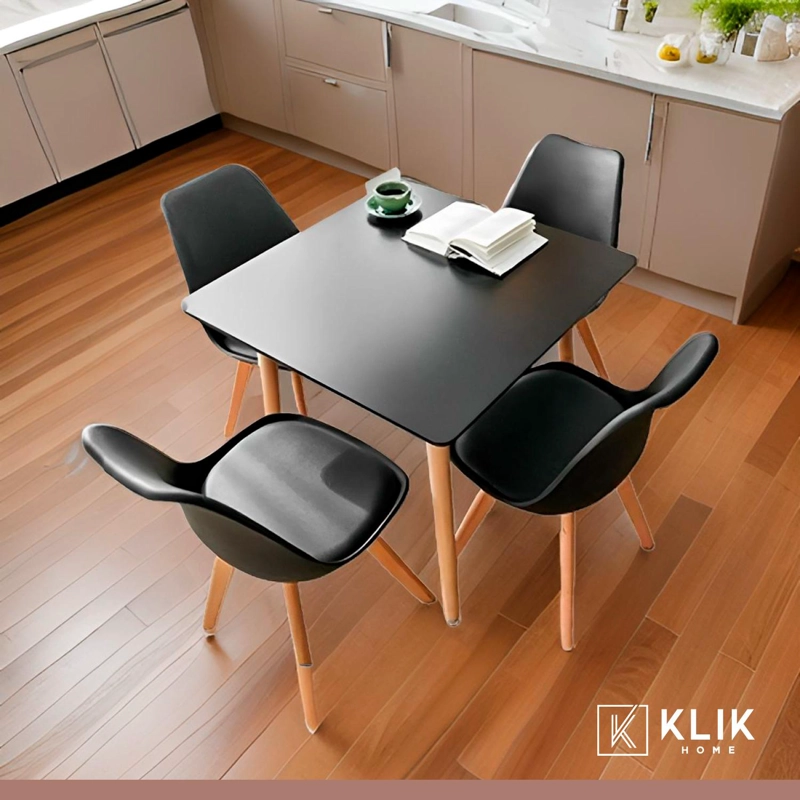 COMEDOR CUADRADO NEGRO 80CM - 4 SILLAS TULIP NEGRAS - 2