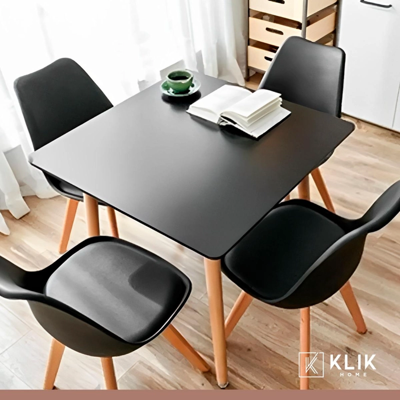 COMEDOR CUADRADO NEGRO 80CM - 4 SILLAS TULIP NEGRAS - 8