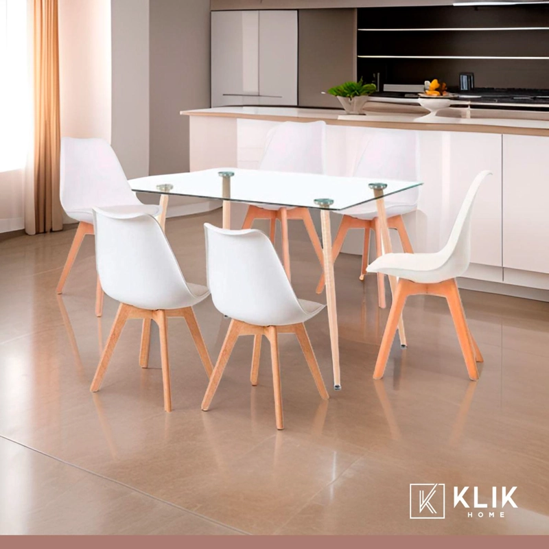 COMEDOR MESA DE VIDRIO RECTANGULAR 120X80 + 6 SILLAS TULIP BLANCAS - 2
